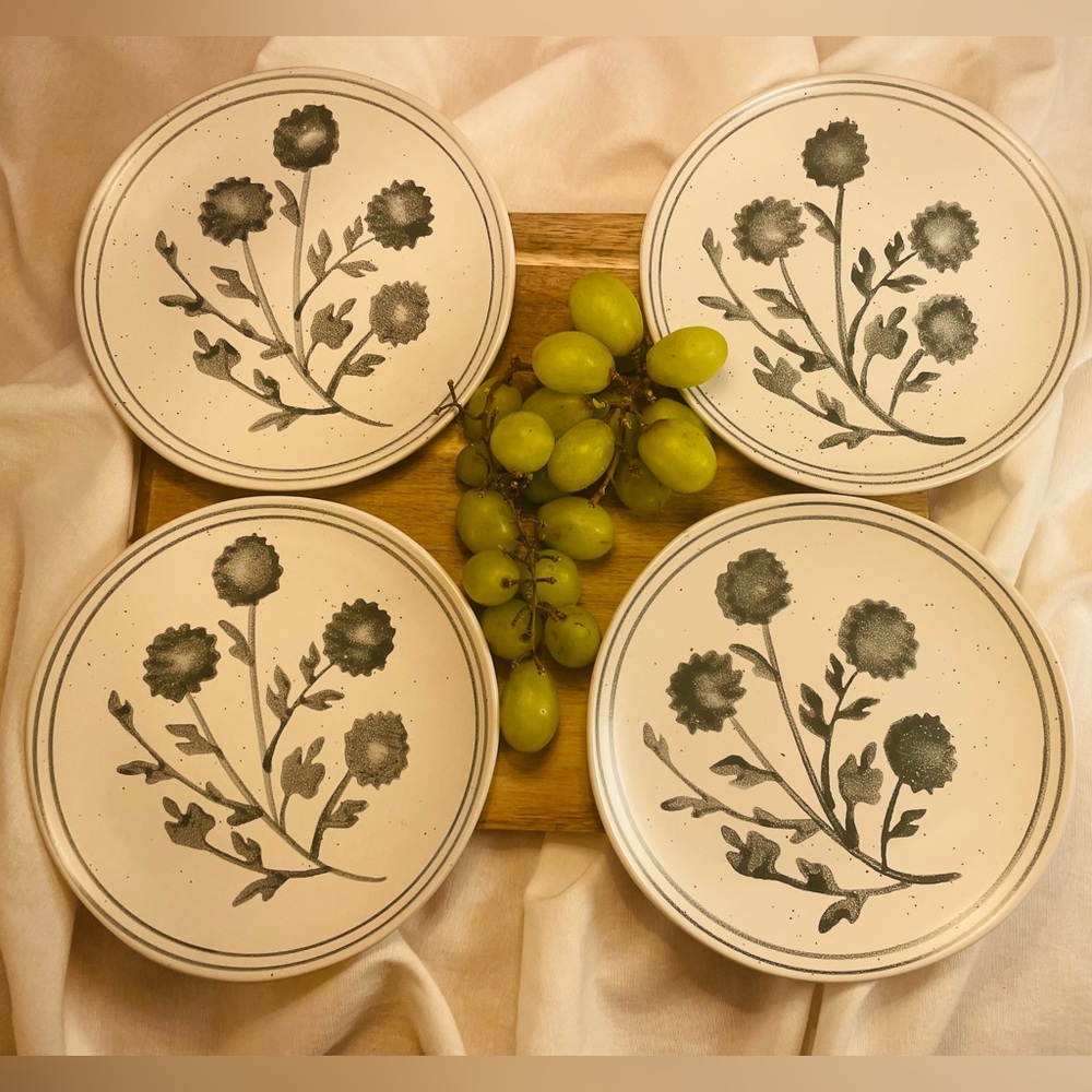 Threshold Floral Patterned Set of 4 Appetizers Plates 
Black and Freckled Cream